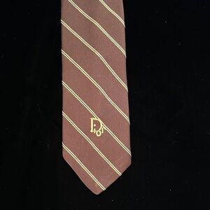 Dior Brown and Gold Silk Tie with Elegant Embroidery